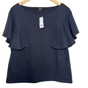 Banana Republic Womens Flutter Sleeve Boat Neck Top Black Cotton Knit Size M NEW